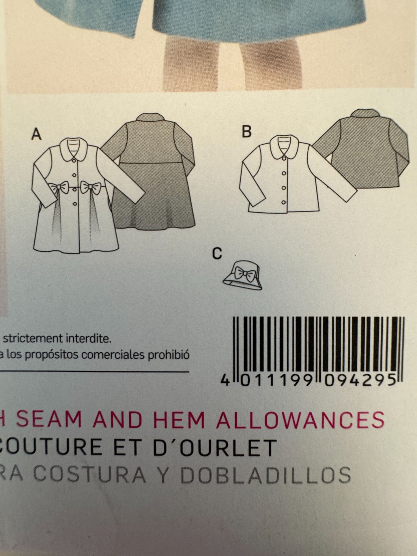 Burda Sewing Pattern 9429 Kids Coat Jacket Girls 2-8 Fall Winter Wool Fleece UC
