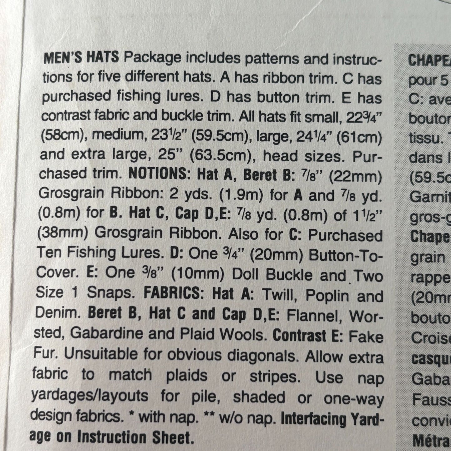 Vogue Sewing Pattern 8893 Hat Beret Bucket Trilby Hunters Newsboy Messenger Golf