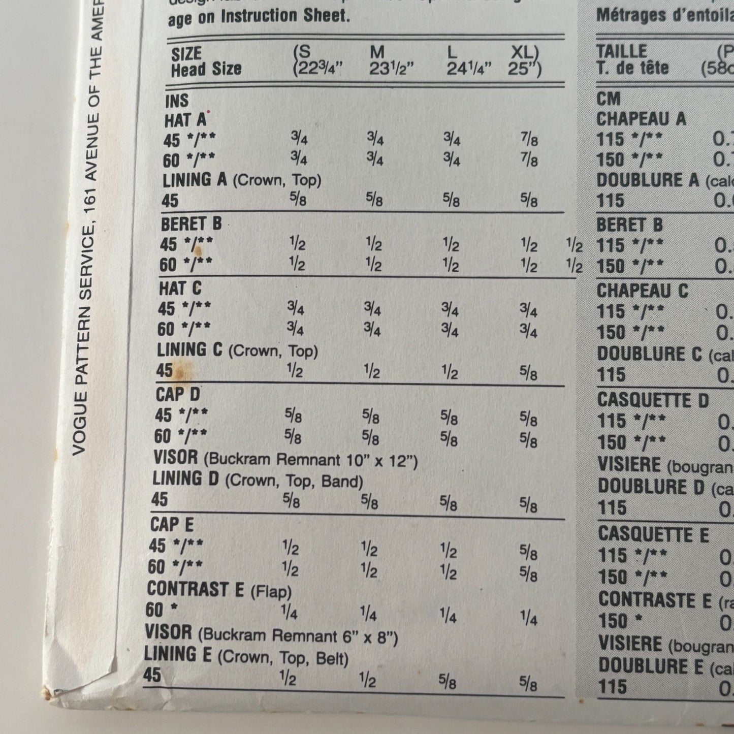 Vogue Sewing Pattern 8893 Hat Beret Bucket Trilby Hunters Newsboy Messenger Golf
