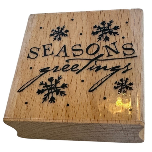Hobby Lobby Wood Rubber Stamp Seasons Greetings Christmas Cardmaking Snowflakes