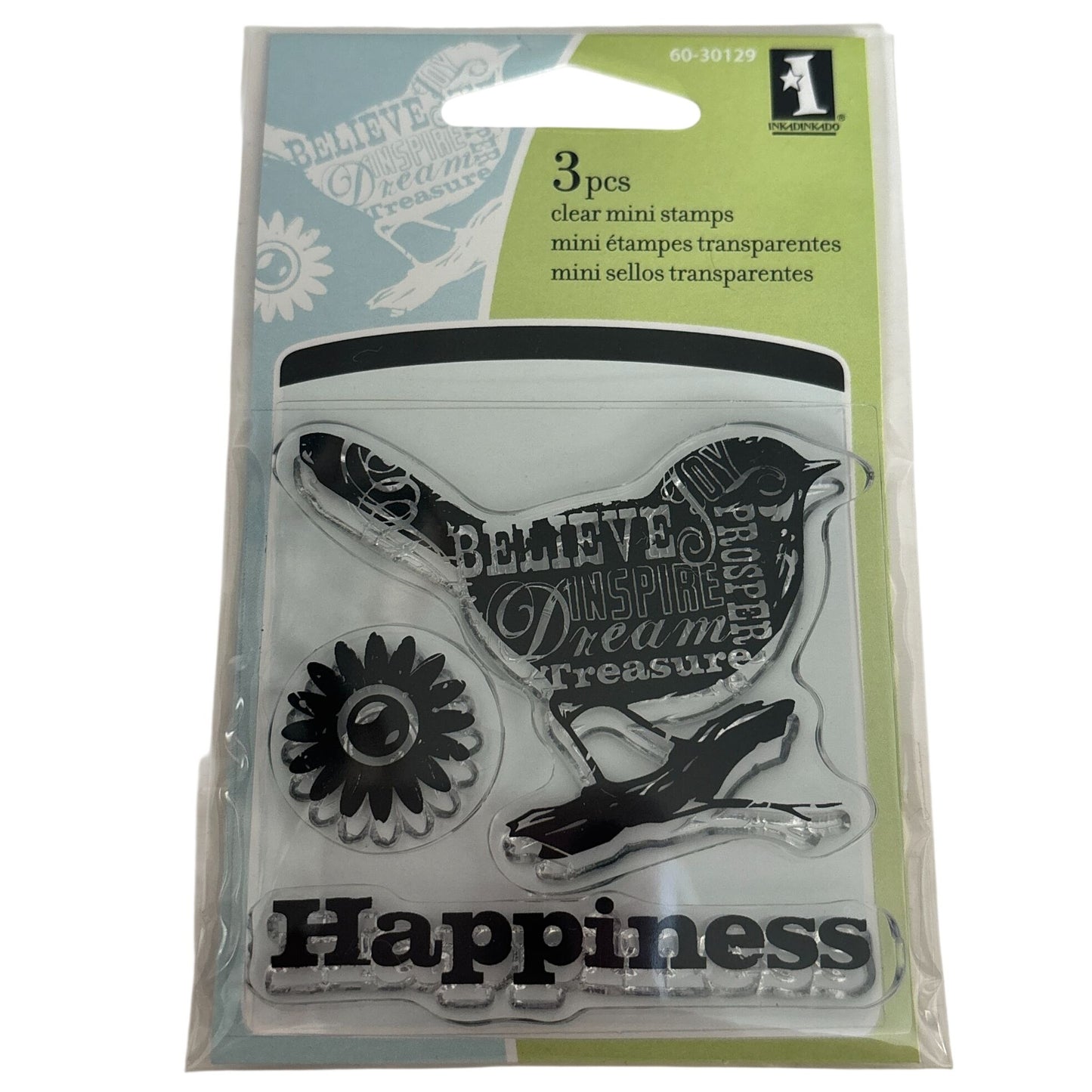 Inkadinkado Clear Mini Stamps Bird Happiness Word Art Inspire Dream Cardmaking Junk Journaling Craft