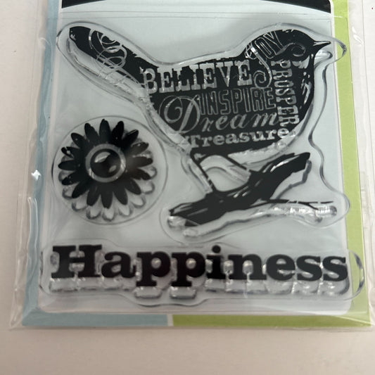 Inkadinkado Clear Mini Stamps Bird Happiness Word Art Inspire Dream Cardmaking Junk Journaling Craft