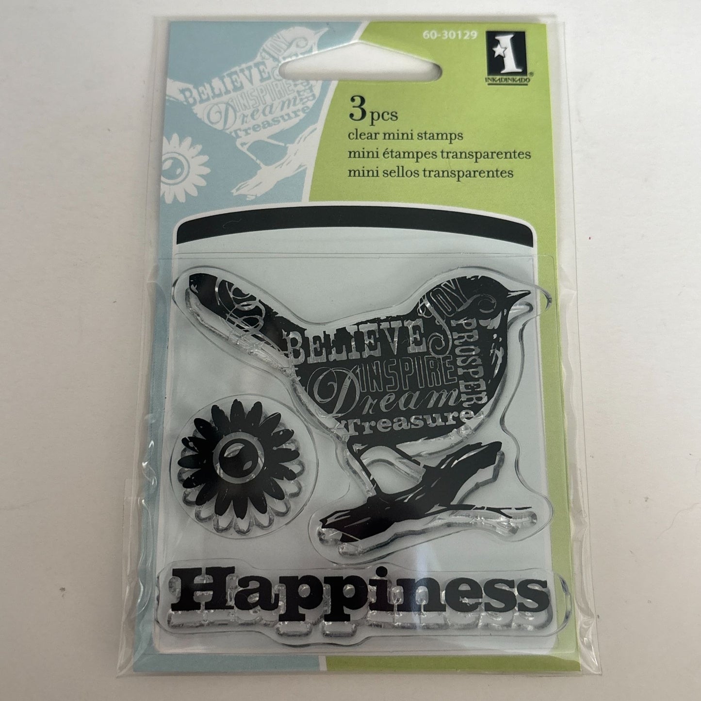 Inkadinkado Clear Mini Stamps Bird Happiness Word Art Inspire Dream Cardmaking Junk Journaling Craft