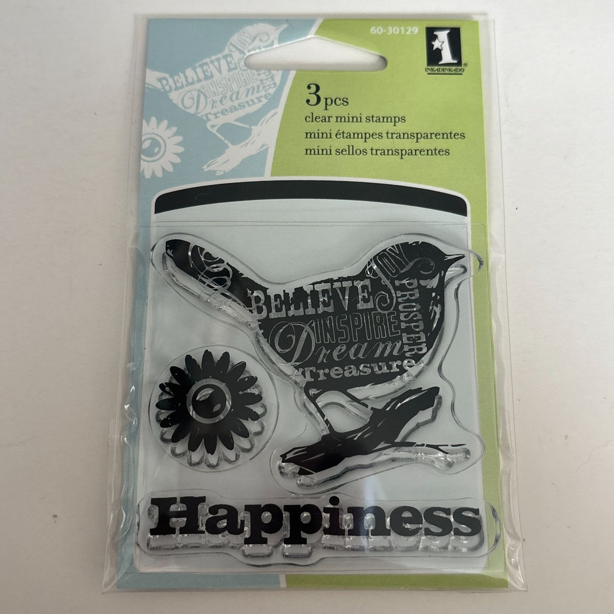 Inkadinkado Clear Mini Stamps Bird Happiness Word Art Inspire Dream Cardmaking Junk Journaling Craft