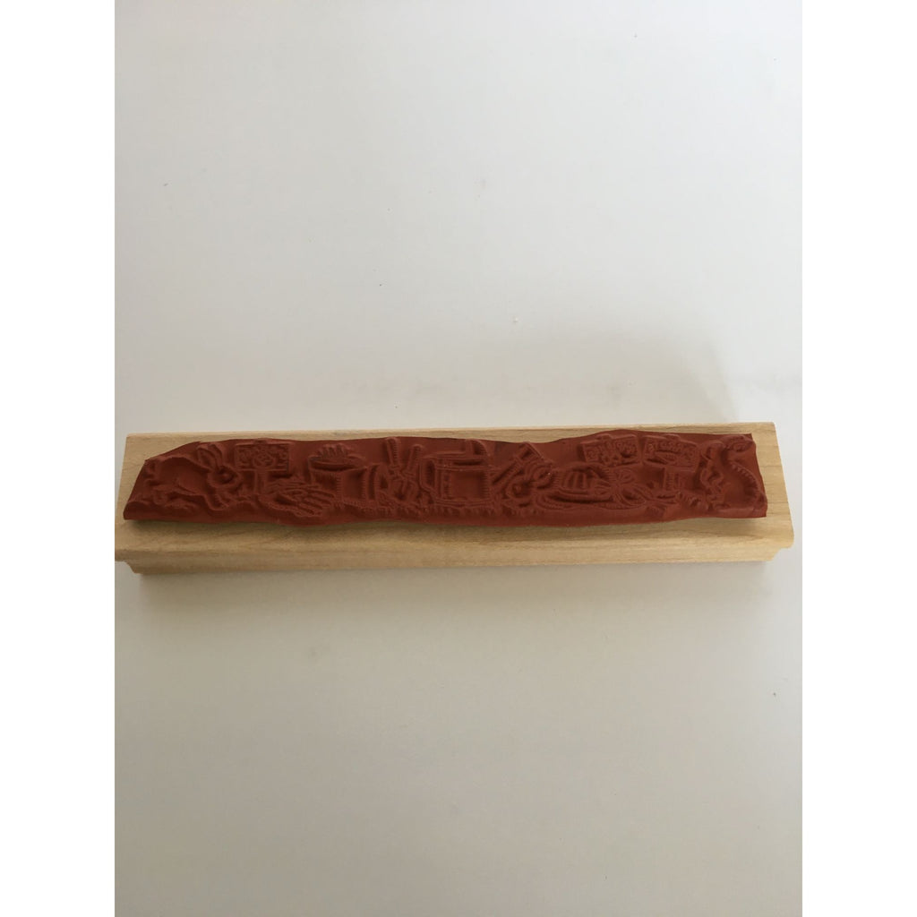 Stampin Up Rubber Stamp Garden Border Rabbits and Gardening Tools Flower Pot Hat