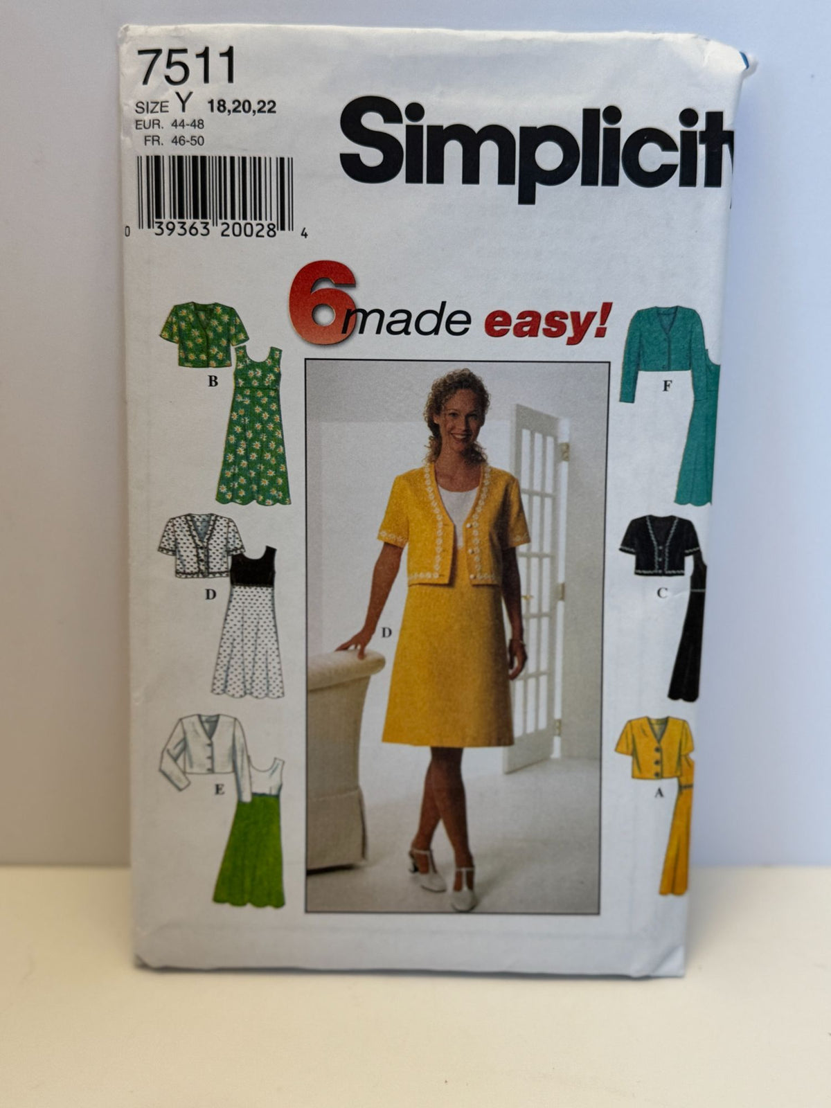 Simplicity Sewing Pattern 7511 Misses Dress Jacket Work Career Easy 18 20 22 UC