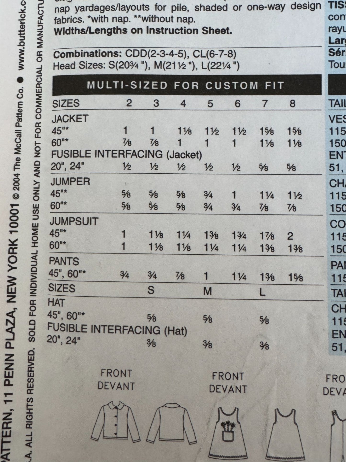 Butterick Sewing Pattern B4335 Winter Jacket Jumper Pants Toddler Girls 2 3 4 5