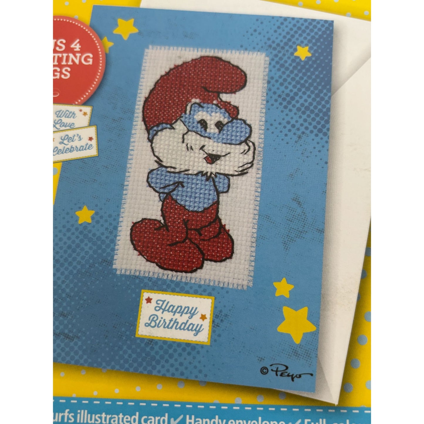 The World of Cross Stitching Greeting Birthday Card Kit Papa Smurf Cross Stitch