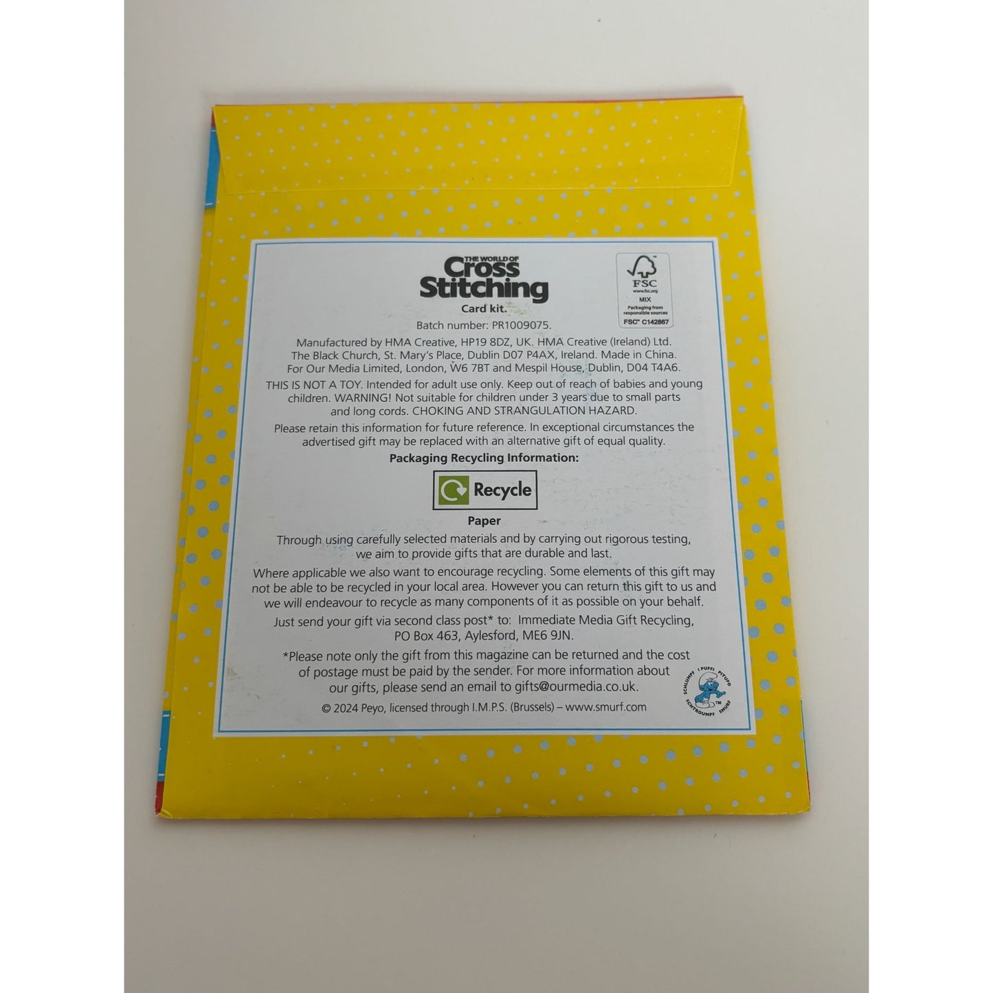 The World of Cross Stitching Greeting Birthday Card Kit Papa Smurf Cross Stitch