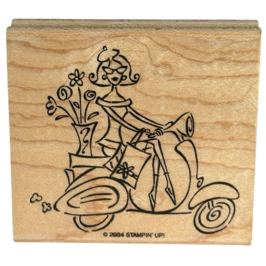 Stampin Up Rubber Stamp Scooter Moped Paris France French Lady Beret Shopping