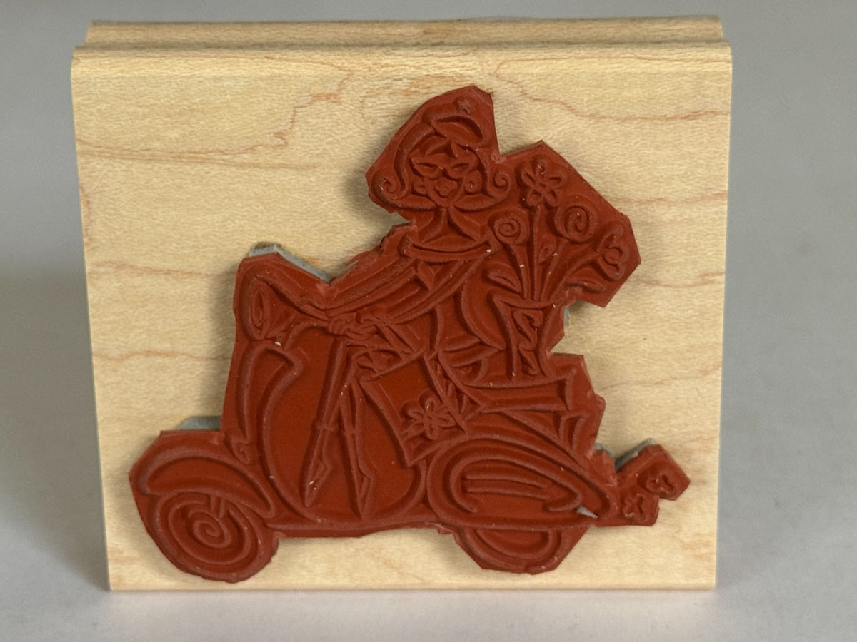 Stampin Up Rubber Stamp Scooter Moped Paris France French Lady Beret Shopping