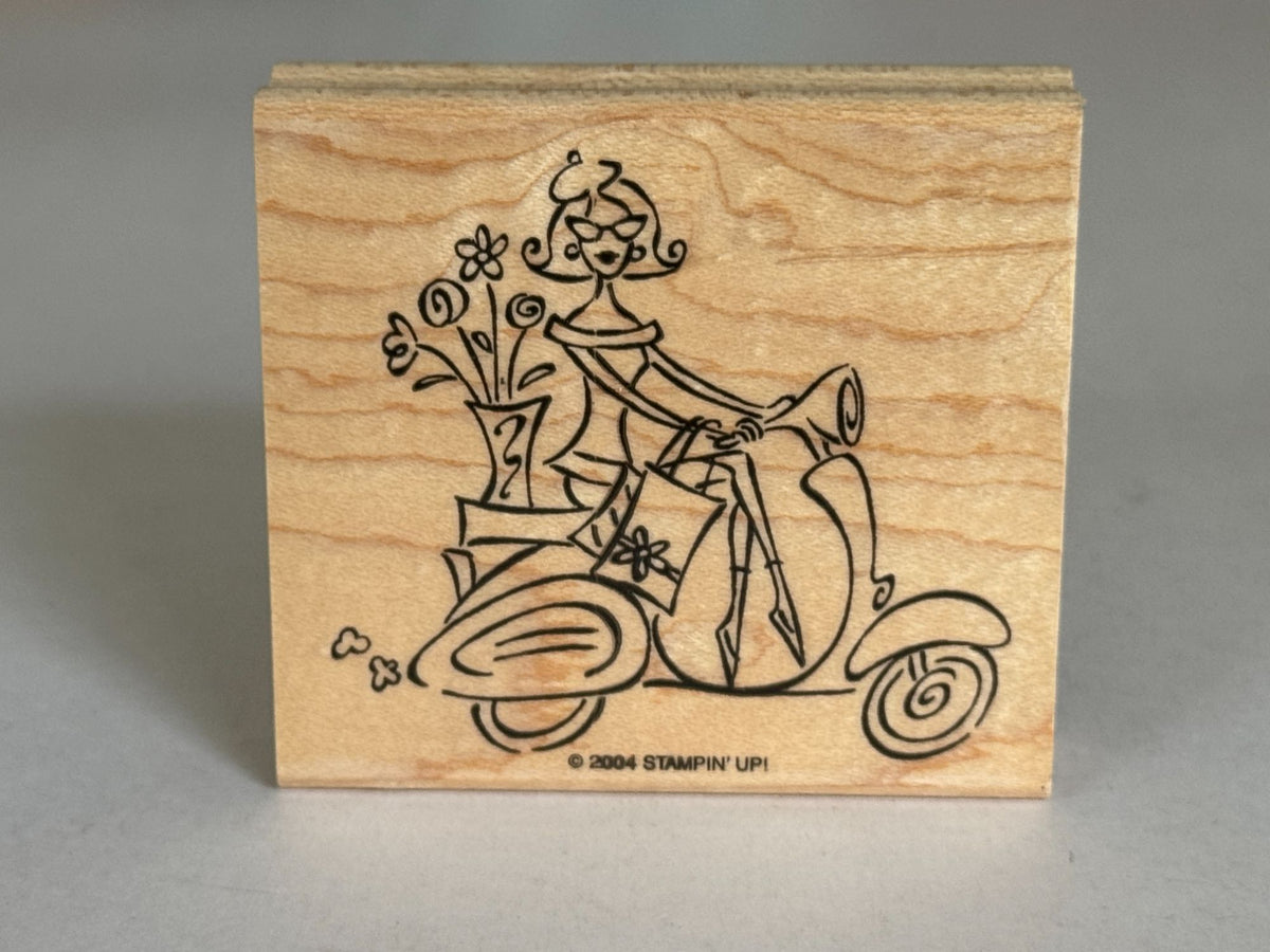 Stampin Up Rubber Stamp Scooter Moped Paris France French Lady Beret Shopping