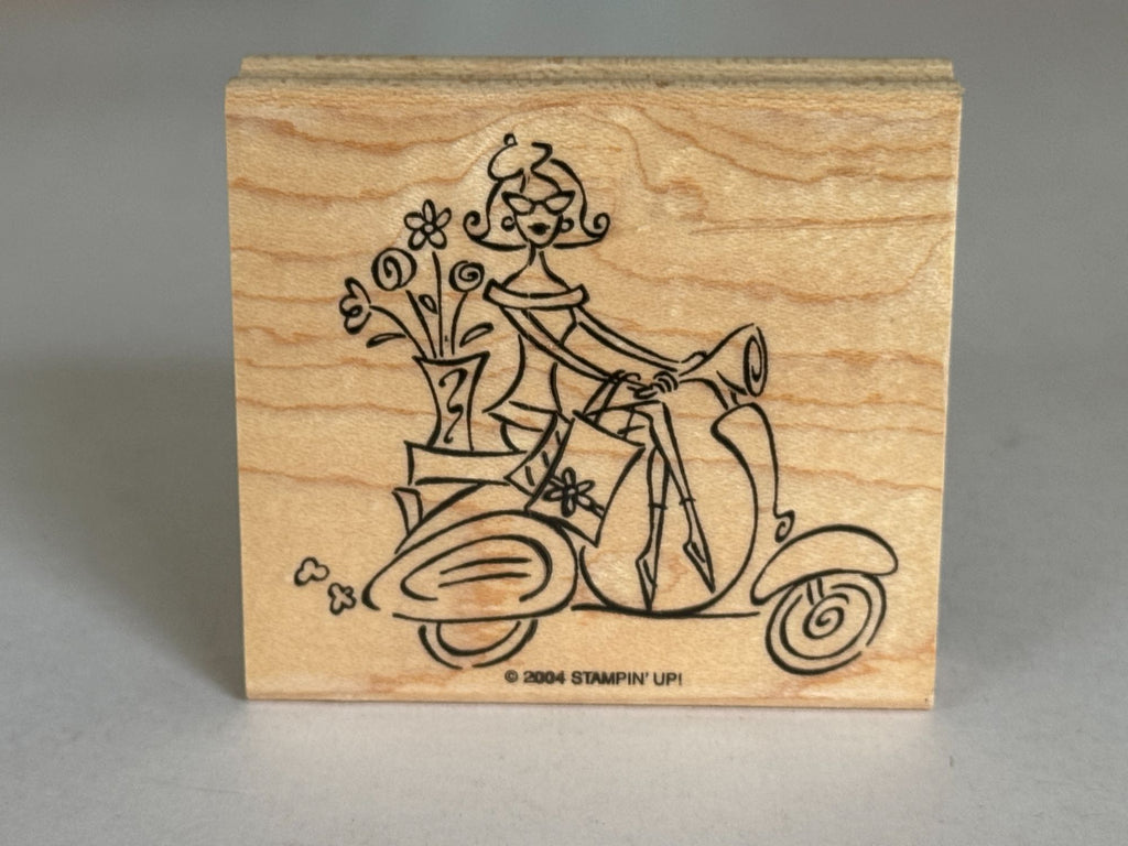 Stampin Up Rubber Stamp Scooter Moped Paris France French Lady Beret Shopping