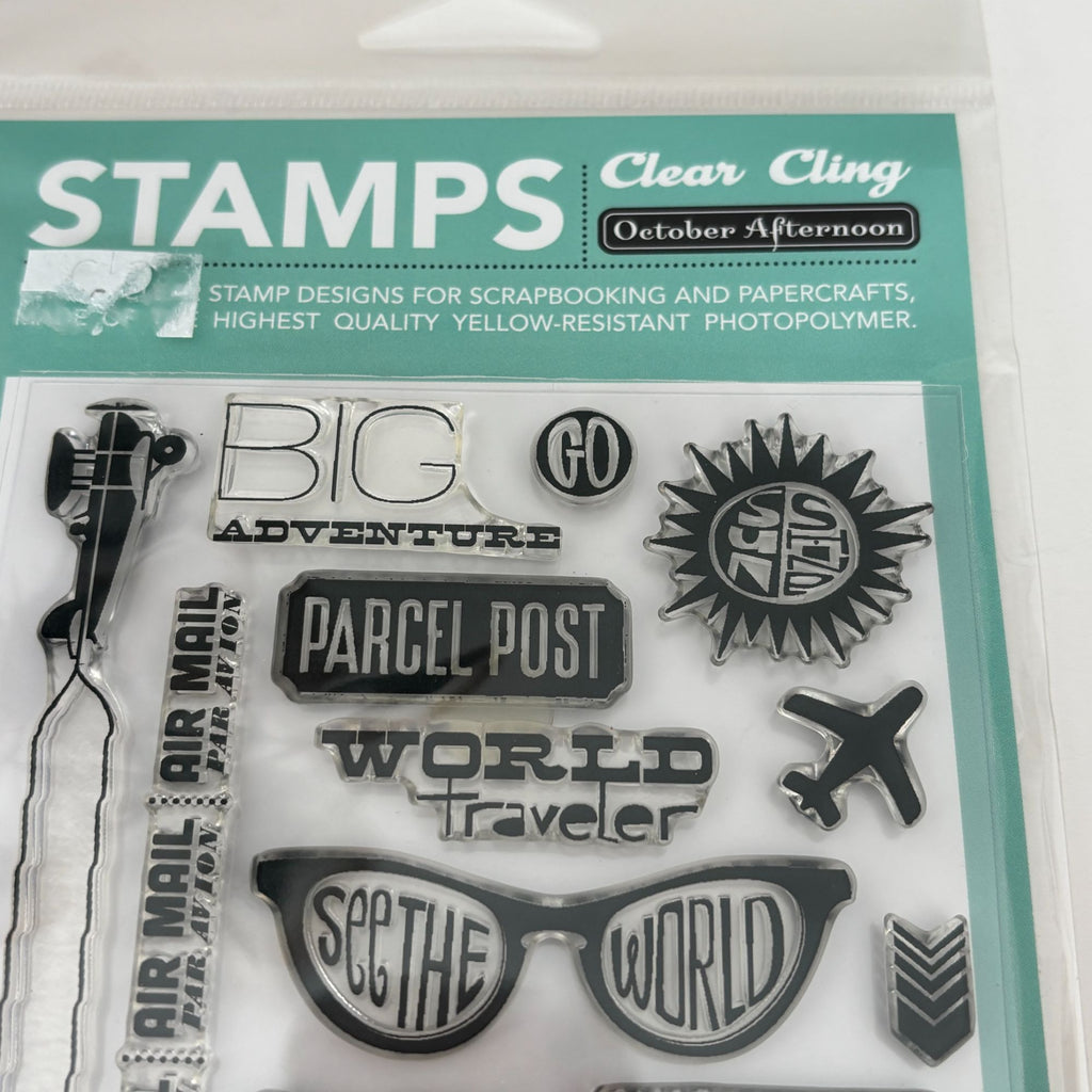 October Afternoon Clear Cling Stamp Set World Traveler Airplane Adventure Card Making Paper Craft