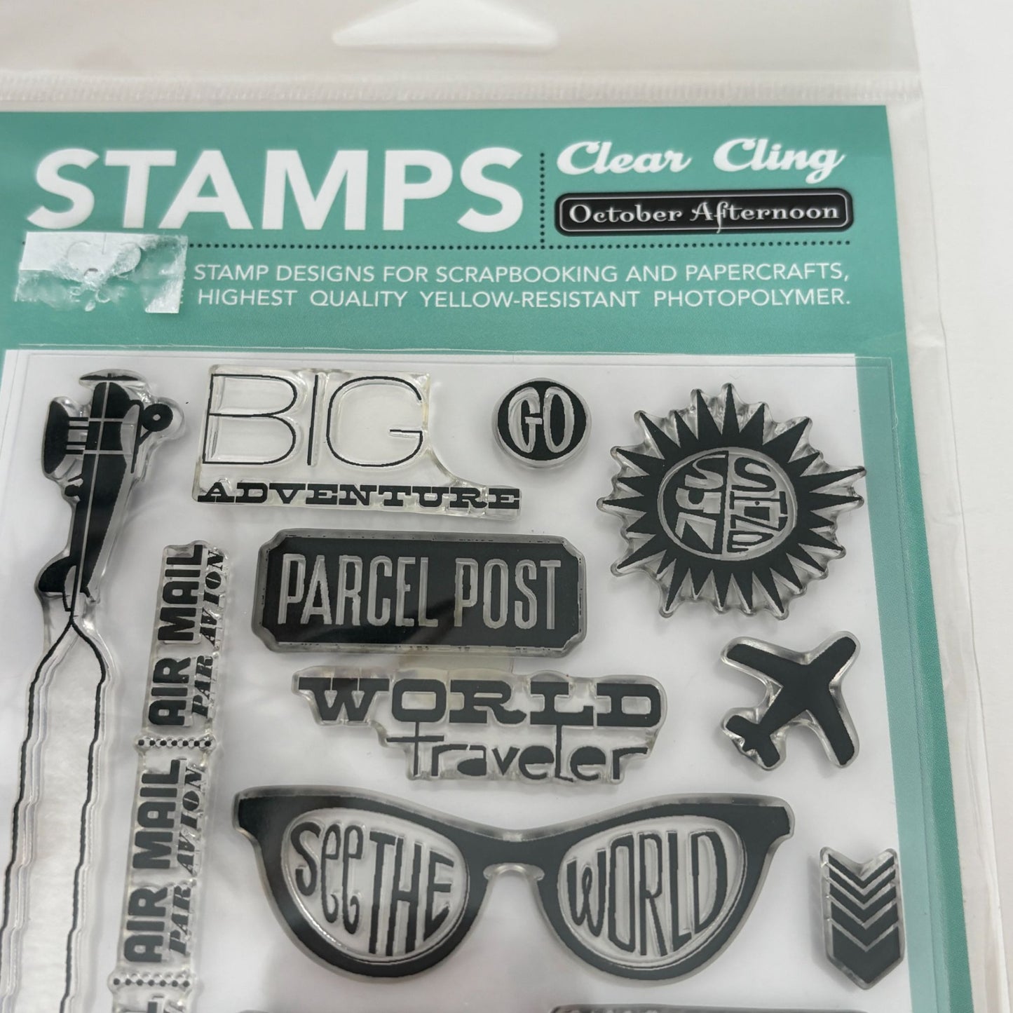 October Afternoon Clear Cling Stamp Set World Traveler Airplane Adventure Card Making Paper Craft