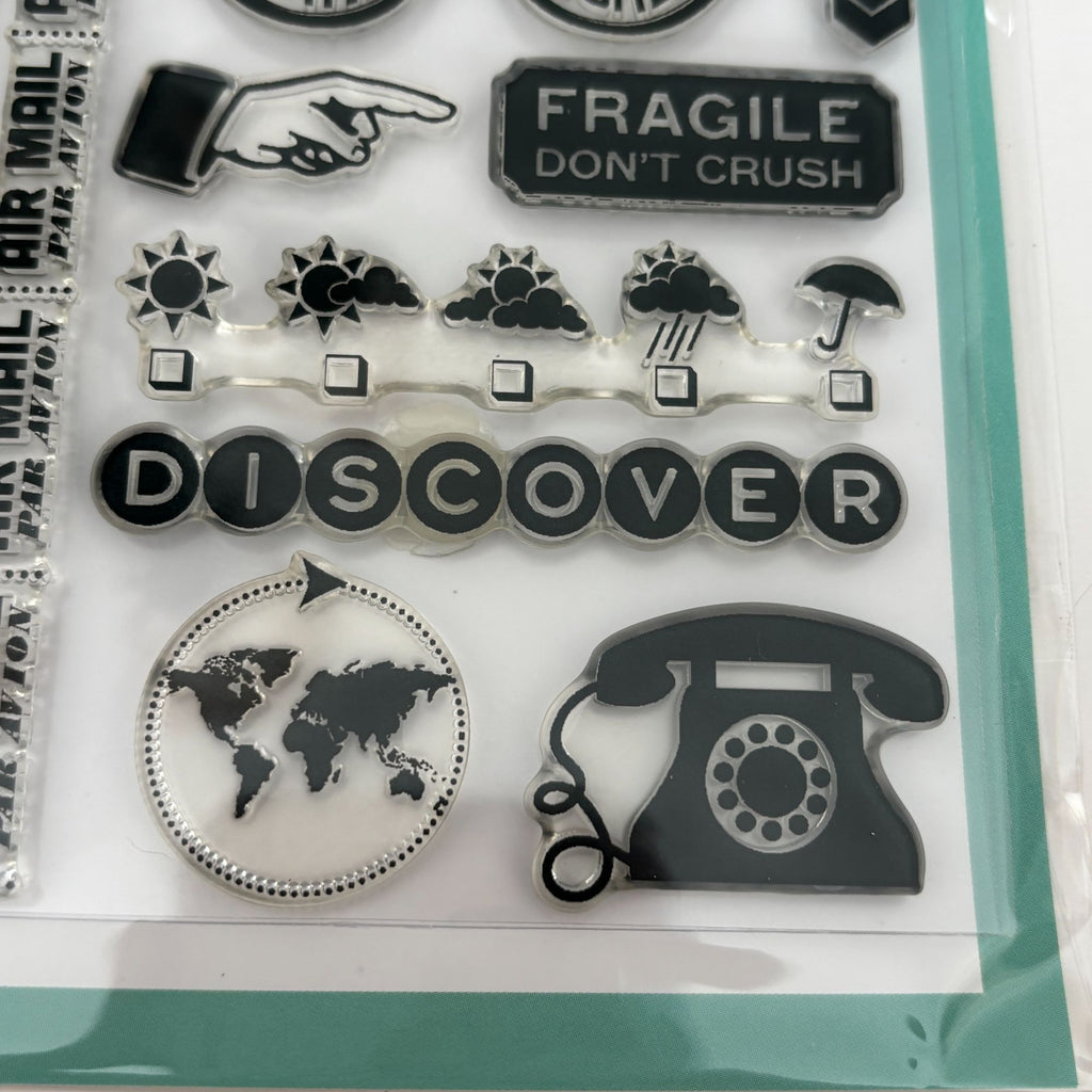 October Afternoon Clear Cling Stamp Set World Traveler Airplane Adventure Card Making Paper Craft