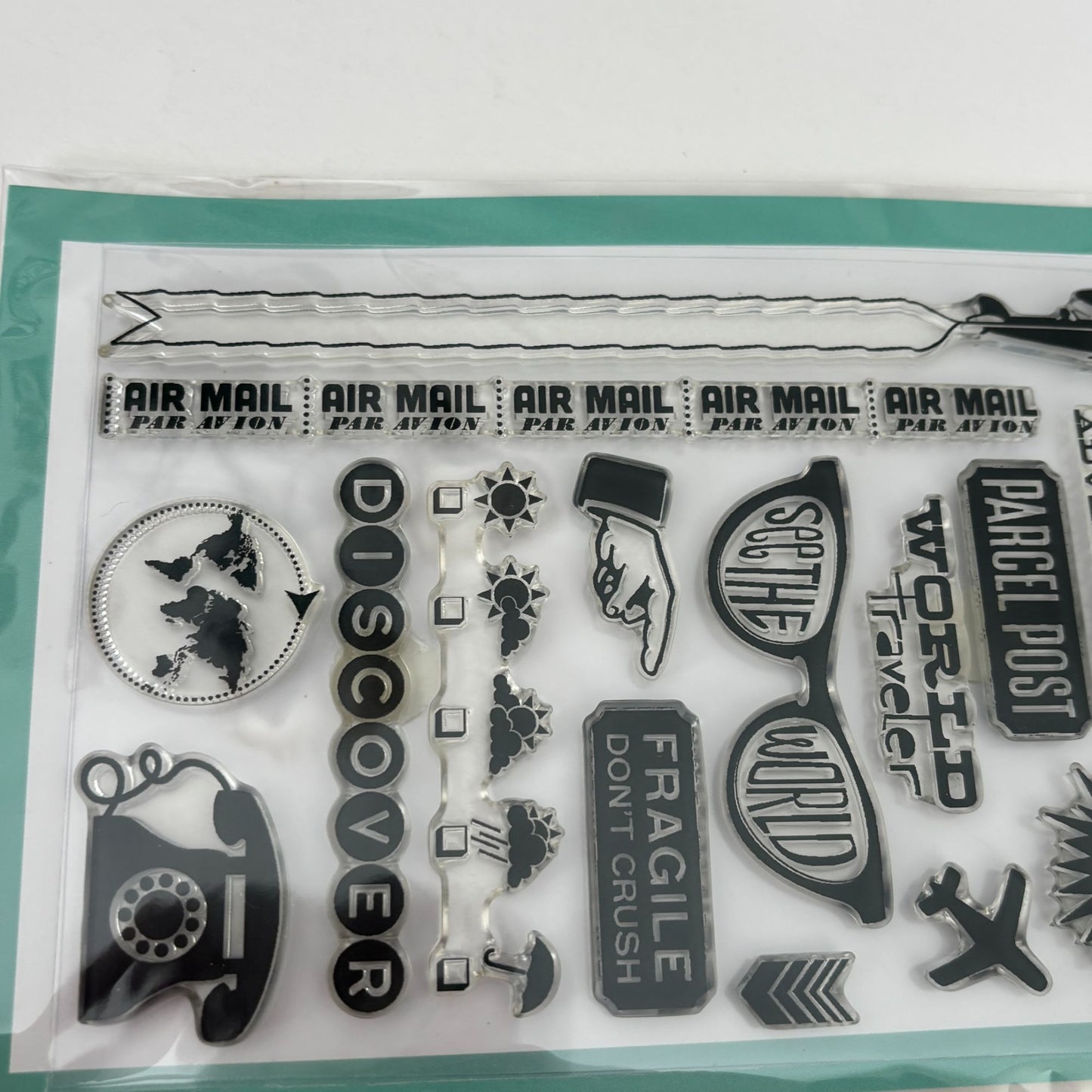 October Afternoon Clear Cling Stamp Set World Traveler Airplane Adventure Card Making Paper Craft