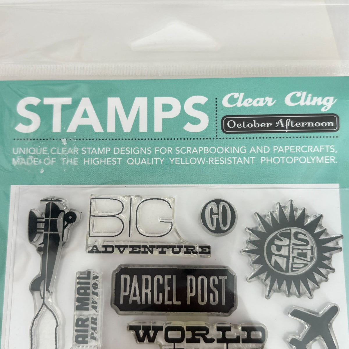 October Afternoon Clear Cling Stamp Set World Traveler Airplane Adventure Card Making Paper Craft
