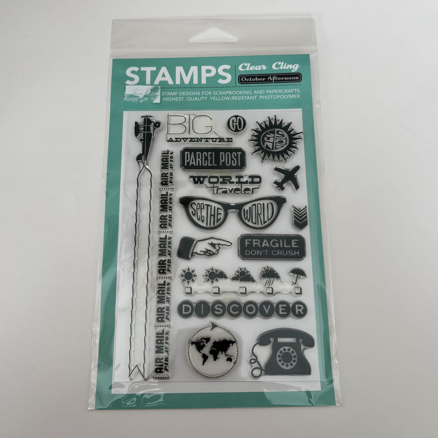 October Afternoon Clear Cling Stamp Set World Traveler Airplane Adventure Card Making Paper Craft