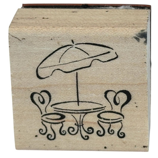 Rubber Stamp Bistro Table Chairs and Umbrella Lunch Date Small Card Making Craft
