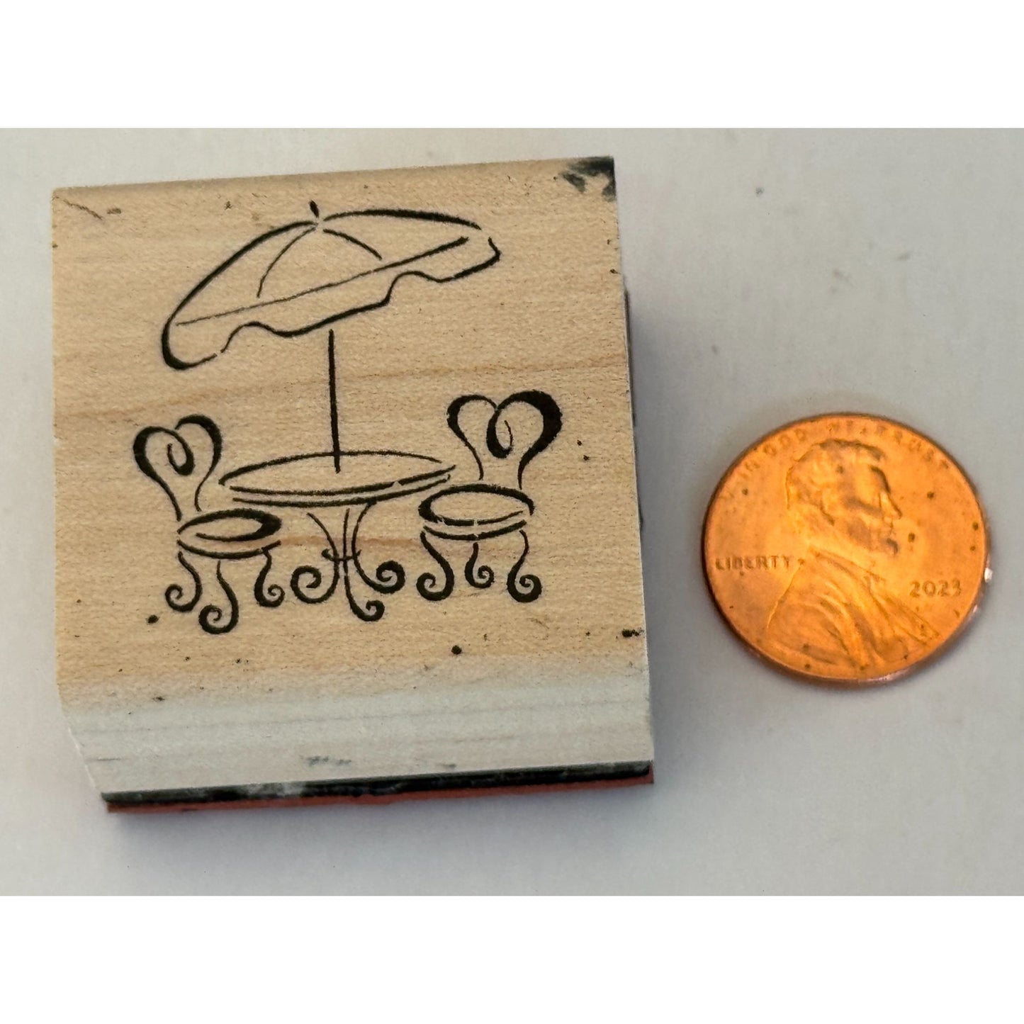Rubber Stamp Bistro Table Chairs and Umbrella Lunch Date Small Card Making Craft