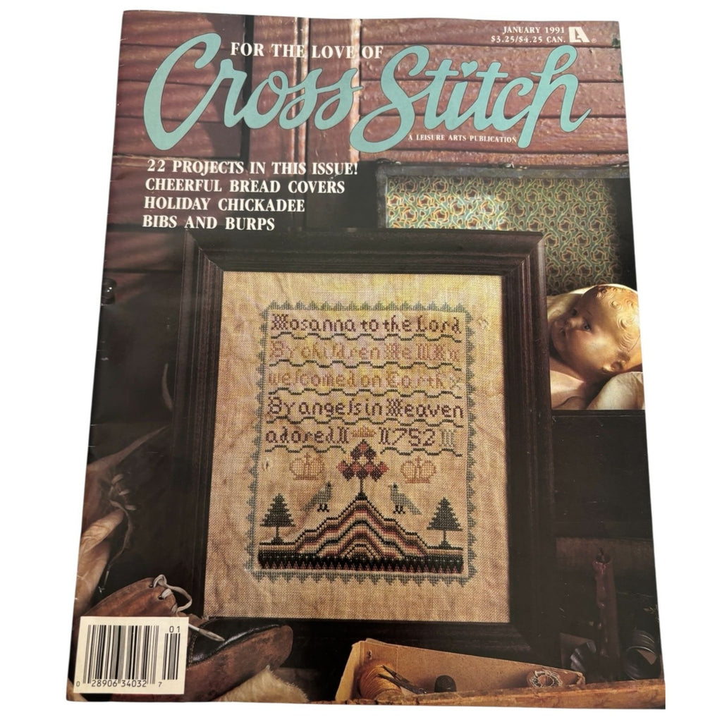 For The Love Of Cross Stitch Magazine Jan 1991 Hosanna Sampler Holiday Chickadee