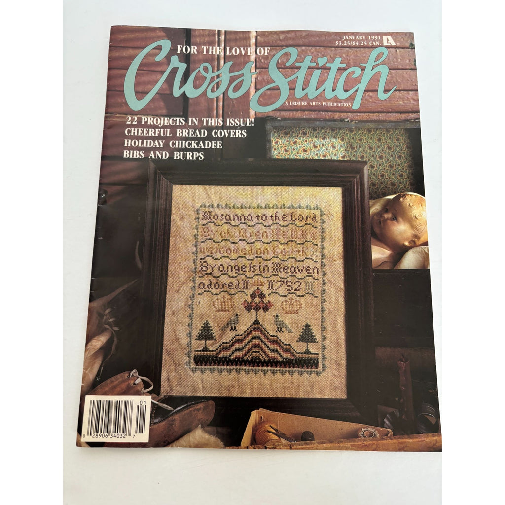 For The Love Of Cross Stitch Magazine Jan 1991 Hosanna Sampler Holiday Chickadee