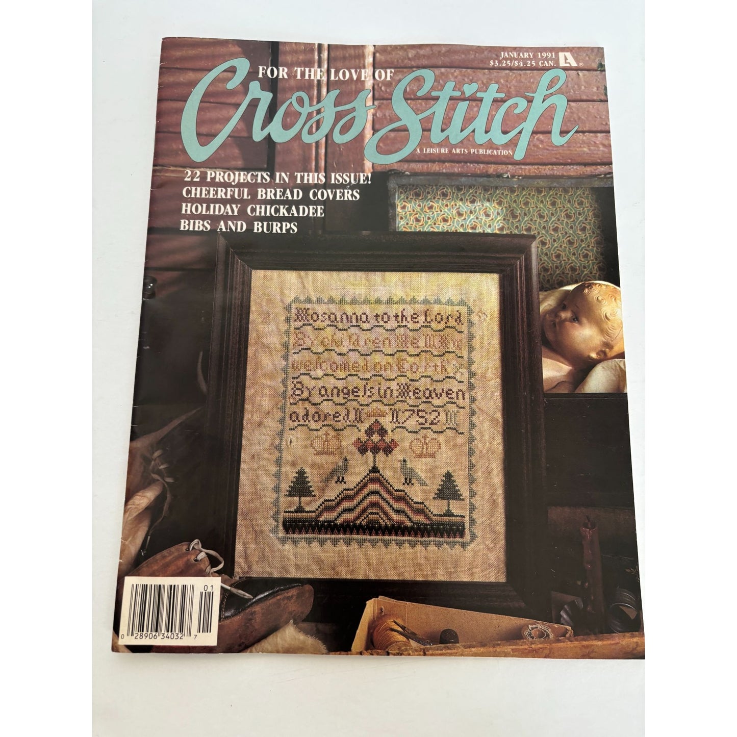 For The Love Of Cross Stitch Magazine Jan 1991 Hosanna Sampler Holiday Chickadee