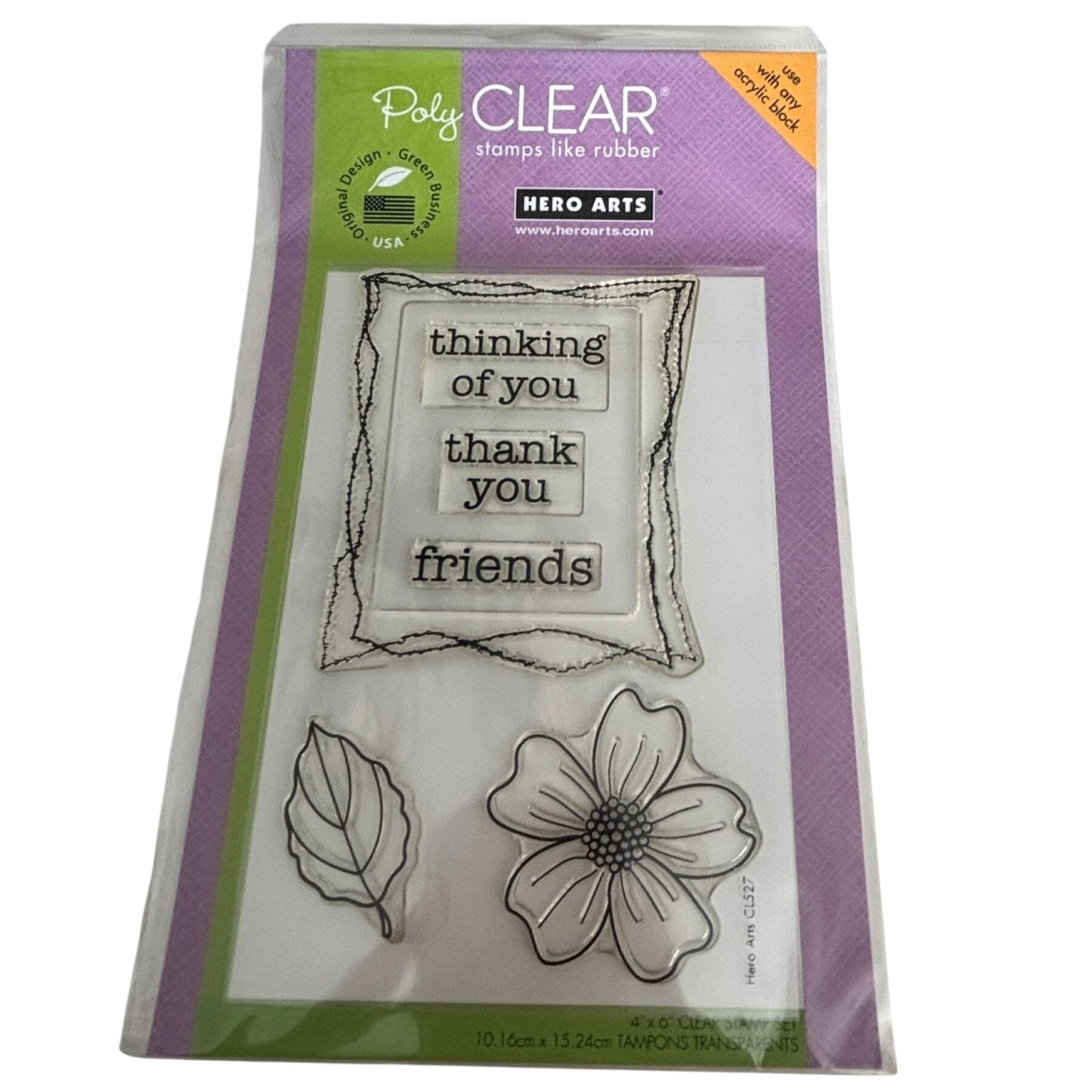 Hero Arts Poly Clear Stamp Set Stitched Frame 4x6 Thinking Of You Thank You Leaf