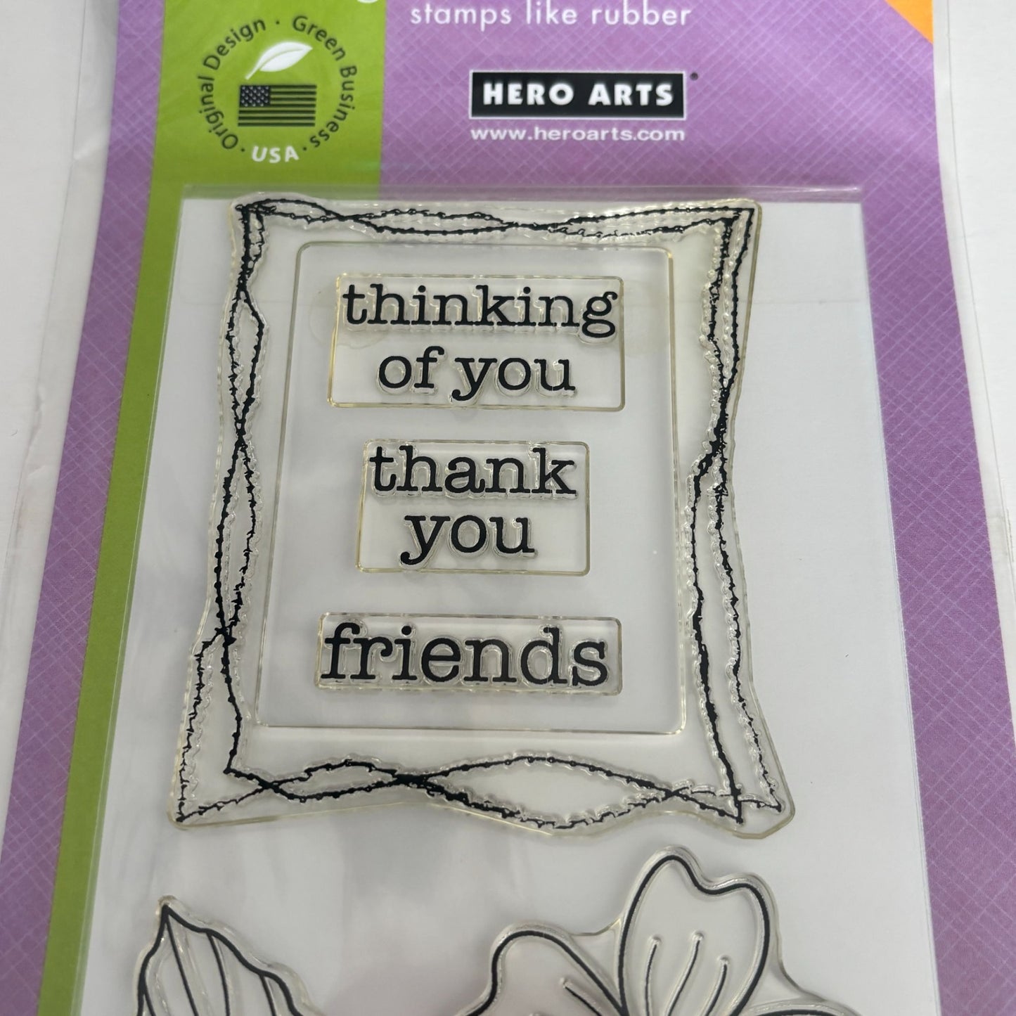 Hero Arts Poly Clear Stamp Set Stitched Frame 4x6 Thinking Of You Thank You Leaf