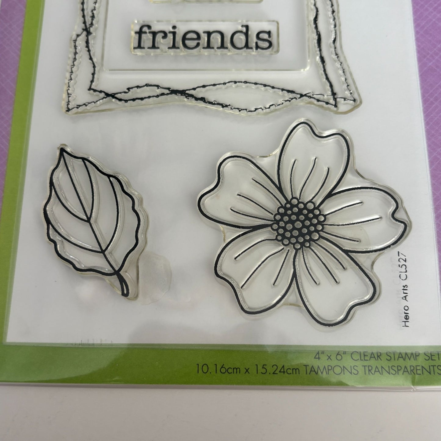 Hero Arts Poly Clear Stamp Set Stitched Frame 4x6 Thinking Of You Thank You Leaf