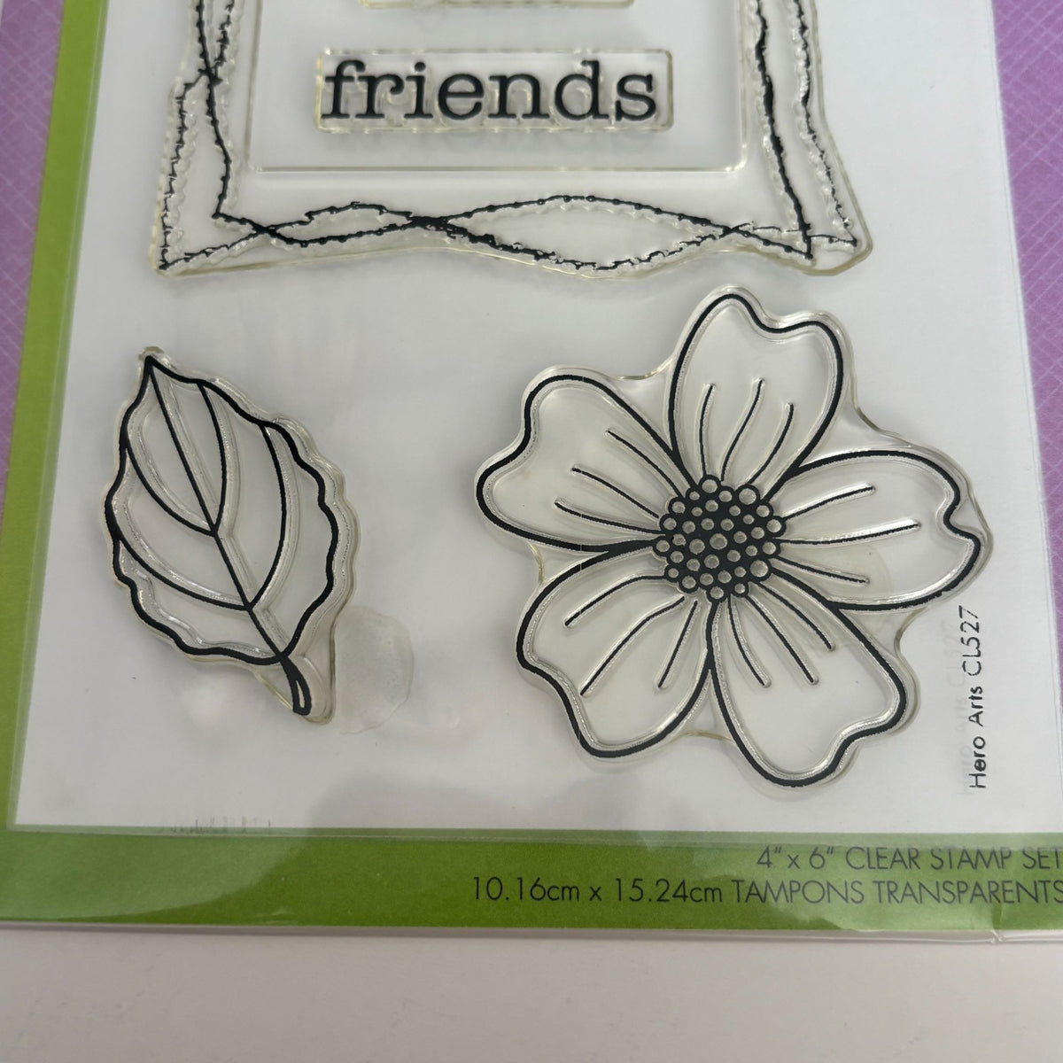 Hero Arts Poly Clear Stamp Set Stitched Frame 4x6 Thinking Of You Thank You Leaf