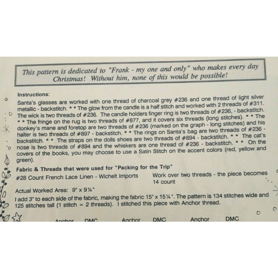 Mosey N Me Cross Stitch Pattern Packing for the Trip Santa Gift Bag Christmas Needlework