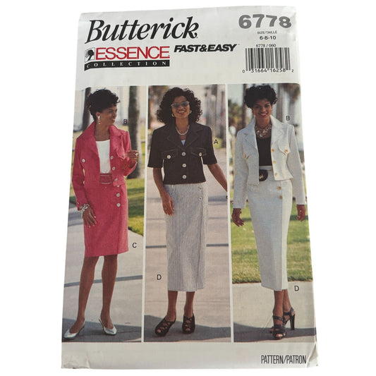 Butterick Sewing Pattern 6778 Cropped Jacket Skirt Suit Corporate Core Preppy 90s 6-10 Uncut