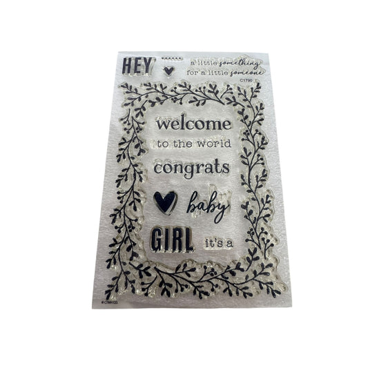 CTMH Acrylic Stamp Set Sweet Girl Welcome Baby Announcement Card Making C1790