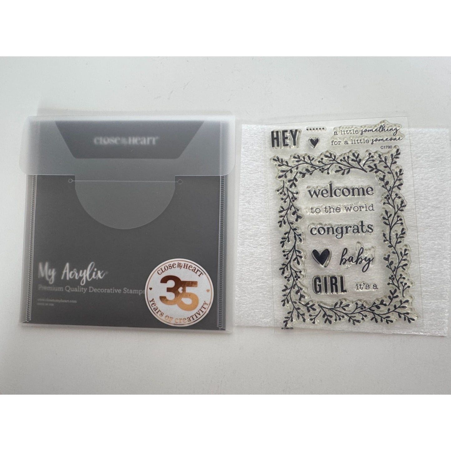 CTMH Acrylic Stamp Set Sweet Girl Welcome Baby Announcement Card Making C1790