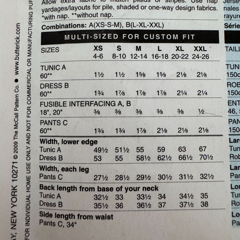 Butterick See and Sew Sewing Pattern B5375 Misses Tunic Dress Pants Easy 4-14 UC