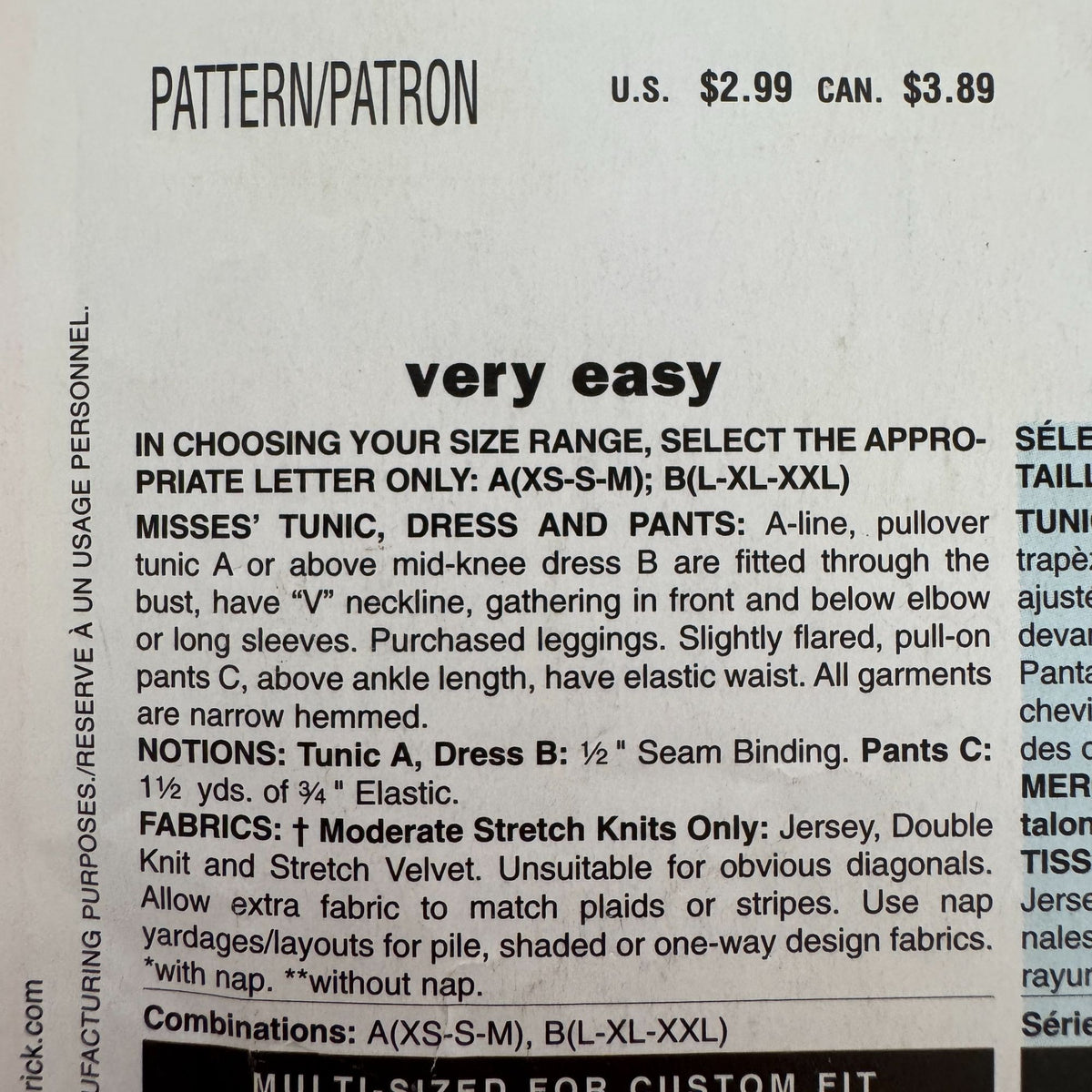 Butterick See and Sew Sewing Pattern B5375 Misses Tunic Dress Pants Easy 4-14 UC