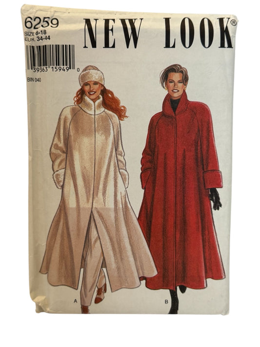 New Look Sewing Pattern 6259 Swing Coat Full Length Winter 6-18 Simplicity Uncut