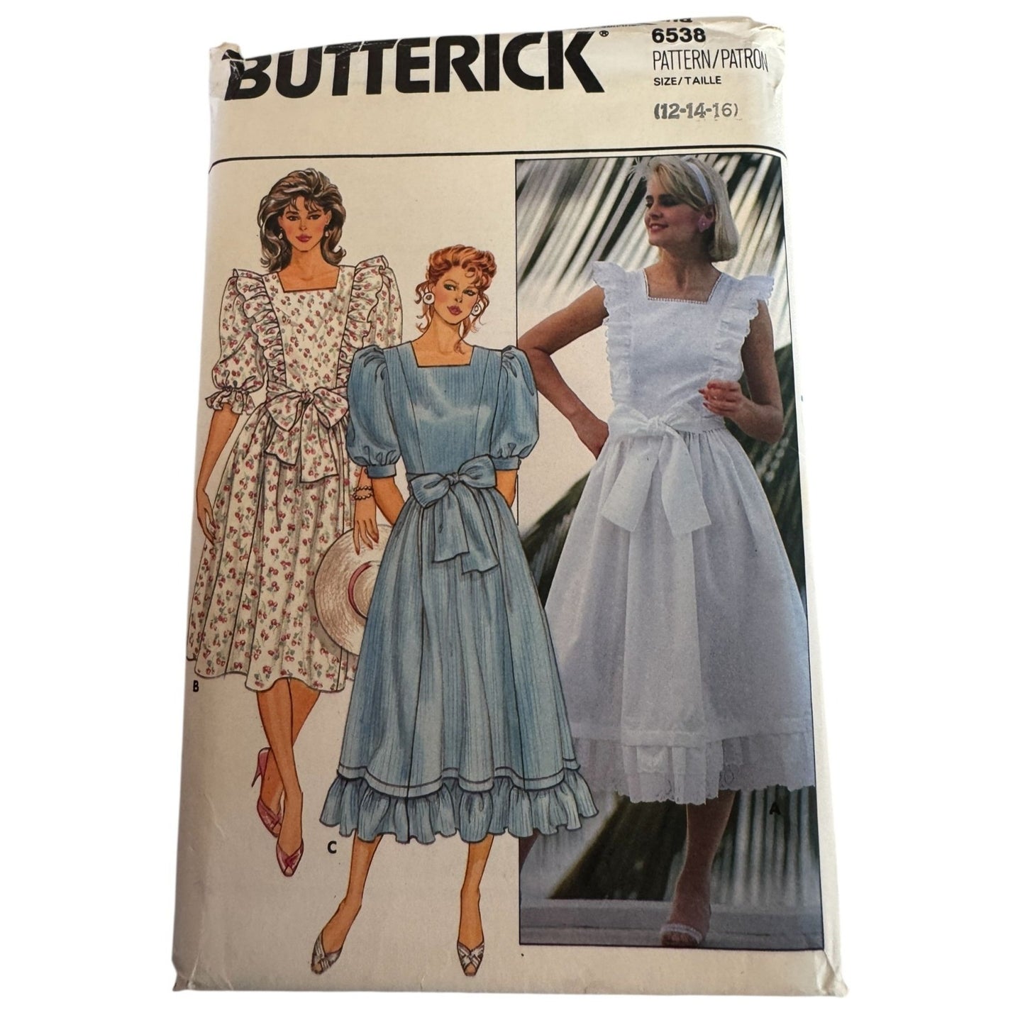 Vintage 80s Prairie Dress Sewing Pattern Butterick 6538 Romantic Puff Sleeve Cottage Ruffles 12-16 Uncut