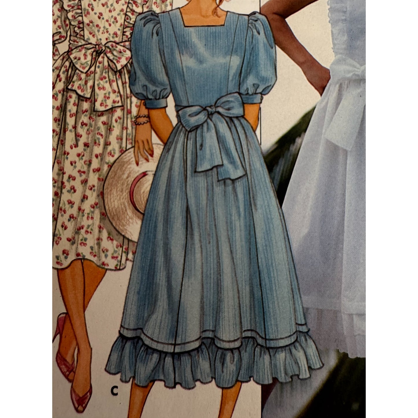 Vintage 80s Prairie Dress Sewing Pattern Butterick 6538 Romantic Puff Sleeve Cottage Ruffles 12-16 Uncut