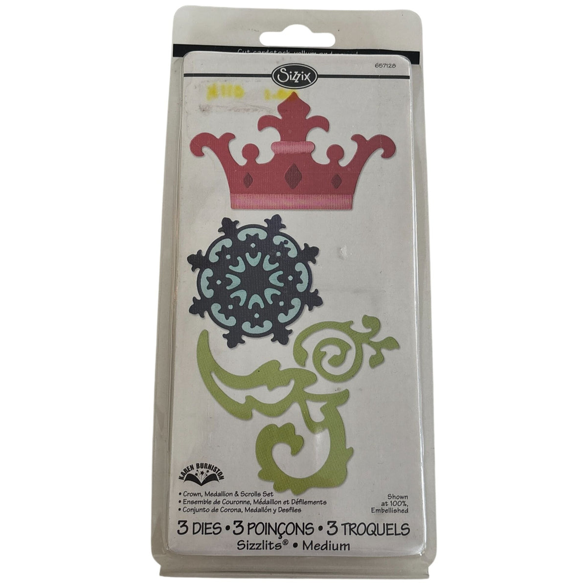 Sizzix Sizzlits Die Set Crown Medallion Scrolls Medium 3-Dies Cardmaking 657128 Snowflake Scrapbooking Craft
