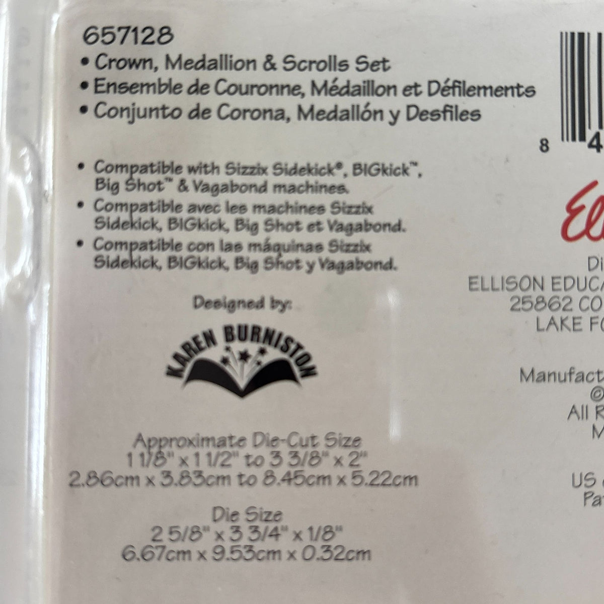 Sizzix Sizzlits Die Set Crown Medallion Scrolls Medium 3-Dies Cardmaking 657128 Snowflake Scrapbooking Craft