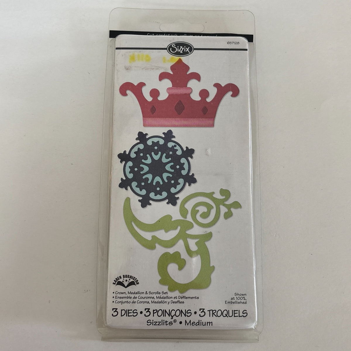 Sizzix Sizzlits Die Set Crown Medallion Scrolls Medium 3-Dies Cardmaking 657128 Snowflake Scrapbooking Craft