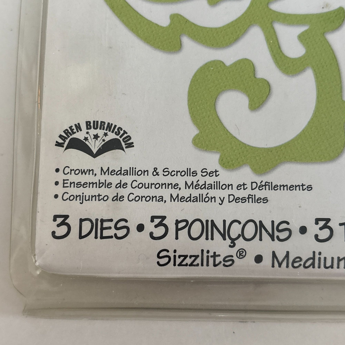 Sizzix Sizzlits Die Set Crown Medallion Scrolls Medium 3-Dies Cardmaking 657128 Snowflake Scrapbooking Craft