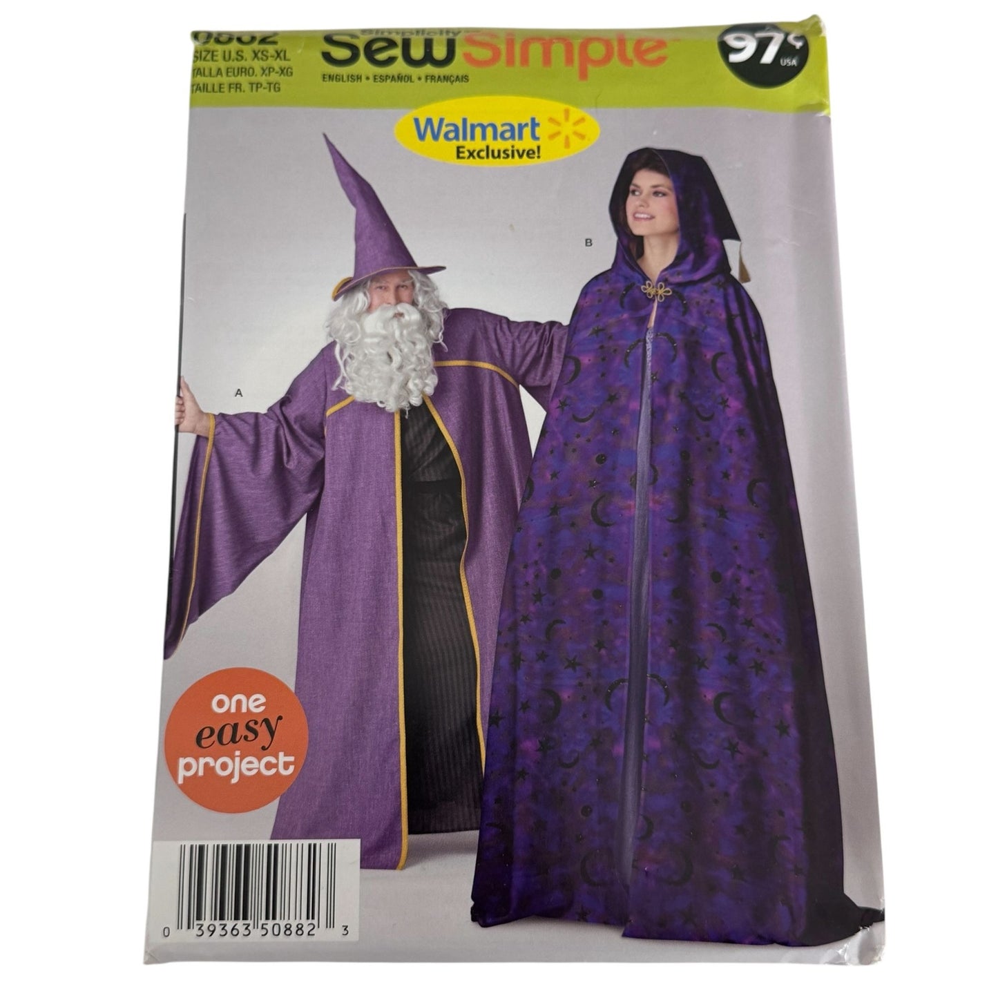 Simplicity Sewing Pattern 0882 Wizard Costume Cloak Hooded Cape XS-XL Uncut Halloween Easy