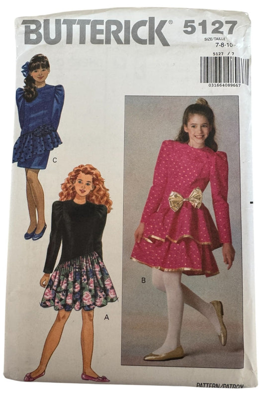 Butterick Sewing Pattern 5127 Girls Party Dress Ruffles Dropped Waist Bow 7 8 10