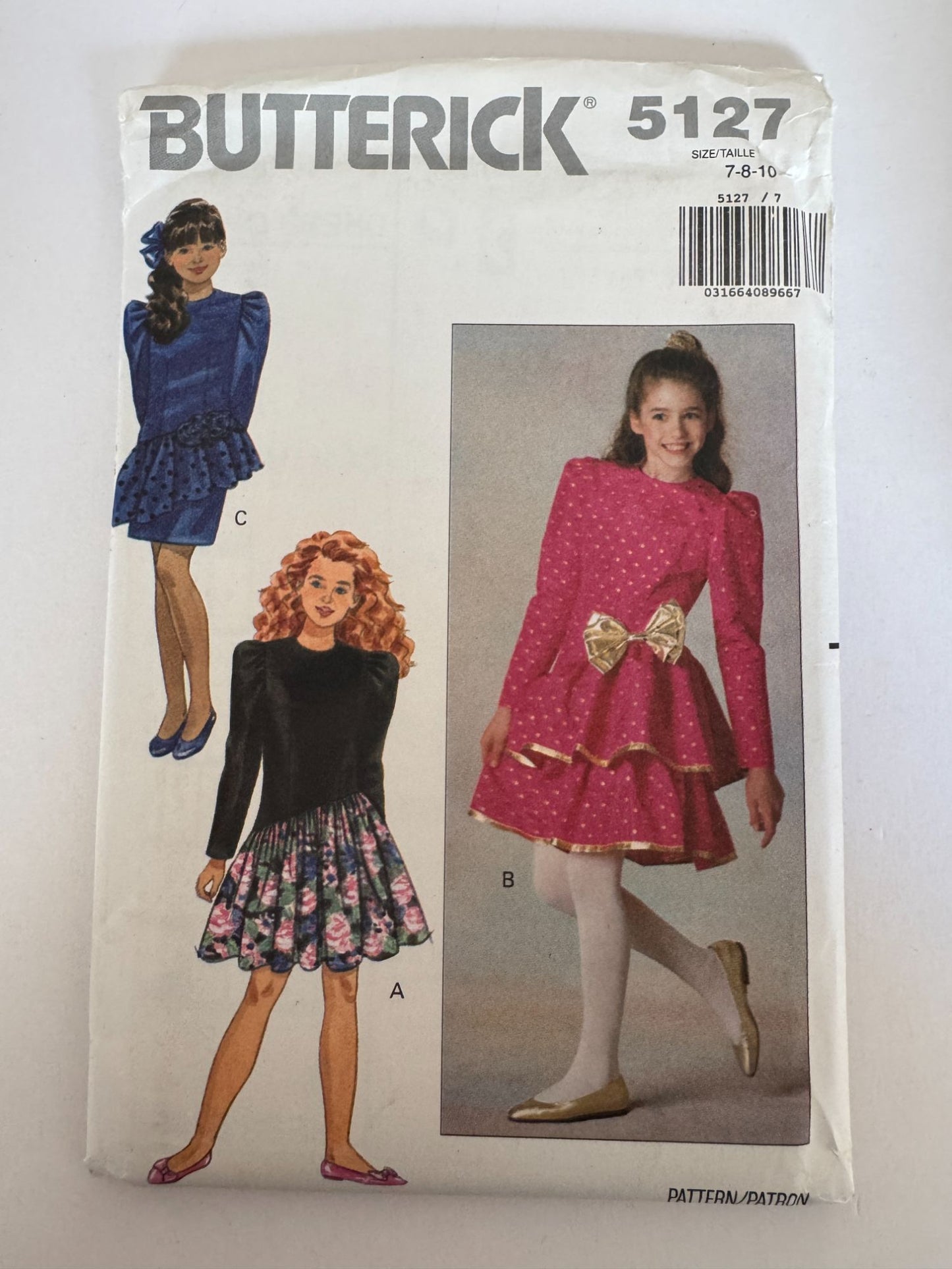 Butterick Sewing Pattern 5127 Girls Party Dress Ruffles Dropped Waist Bow 7 8 10