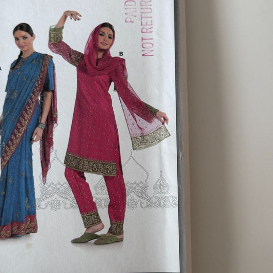 Burda Sewing Pattern 7701 Indian Sari Salwar Kameez Bollywood Outfit 8-20 Uncut