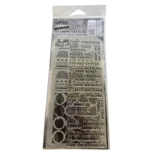 Tim Holtz Collection Mixed Media Stamps and Stencil Set Journaling Words Inspire